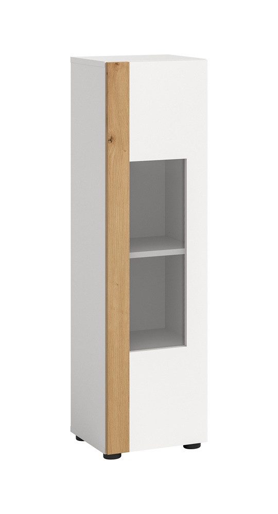 xonox.home Wohnwand Vitrine Ruda, weiß / Artisan Eiche, Vitrine weiß, Wohnzimmerschrank 30 cm
