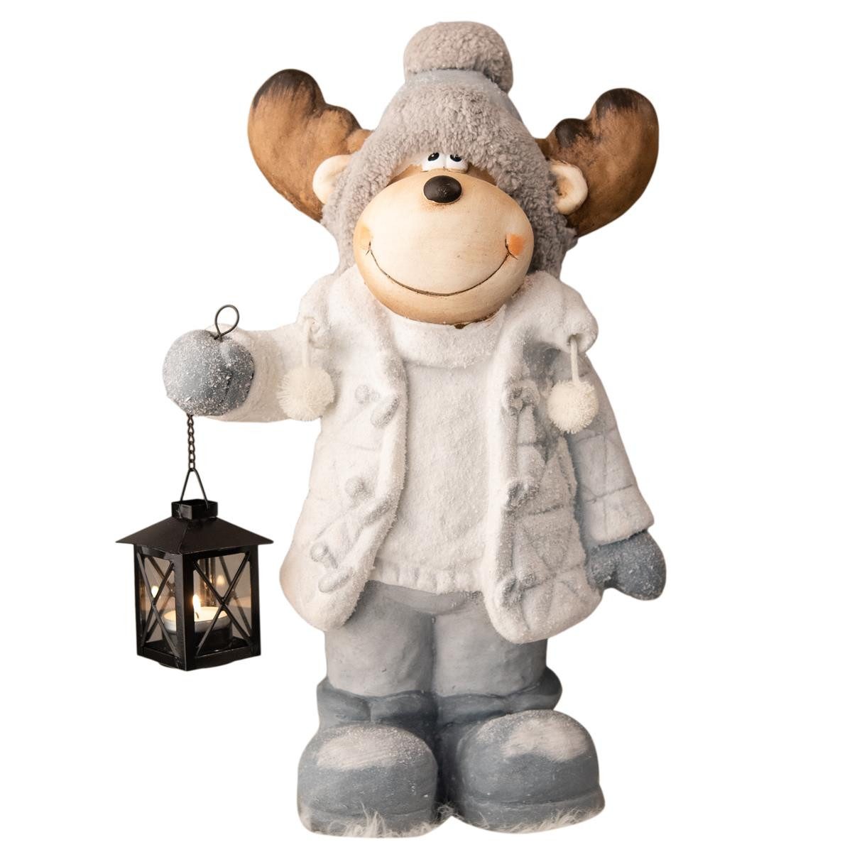Weihnachtsfigur Elch 40cm Weihnachtsdeko Figuren mit Laterne Weihnachtsfiguren