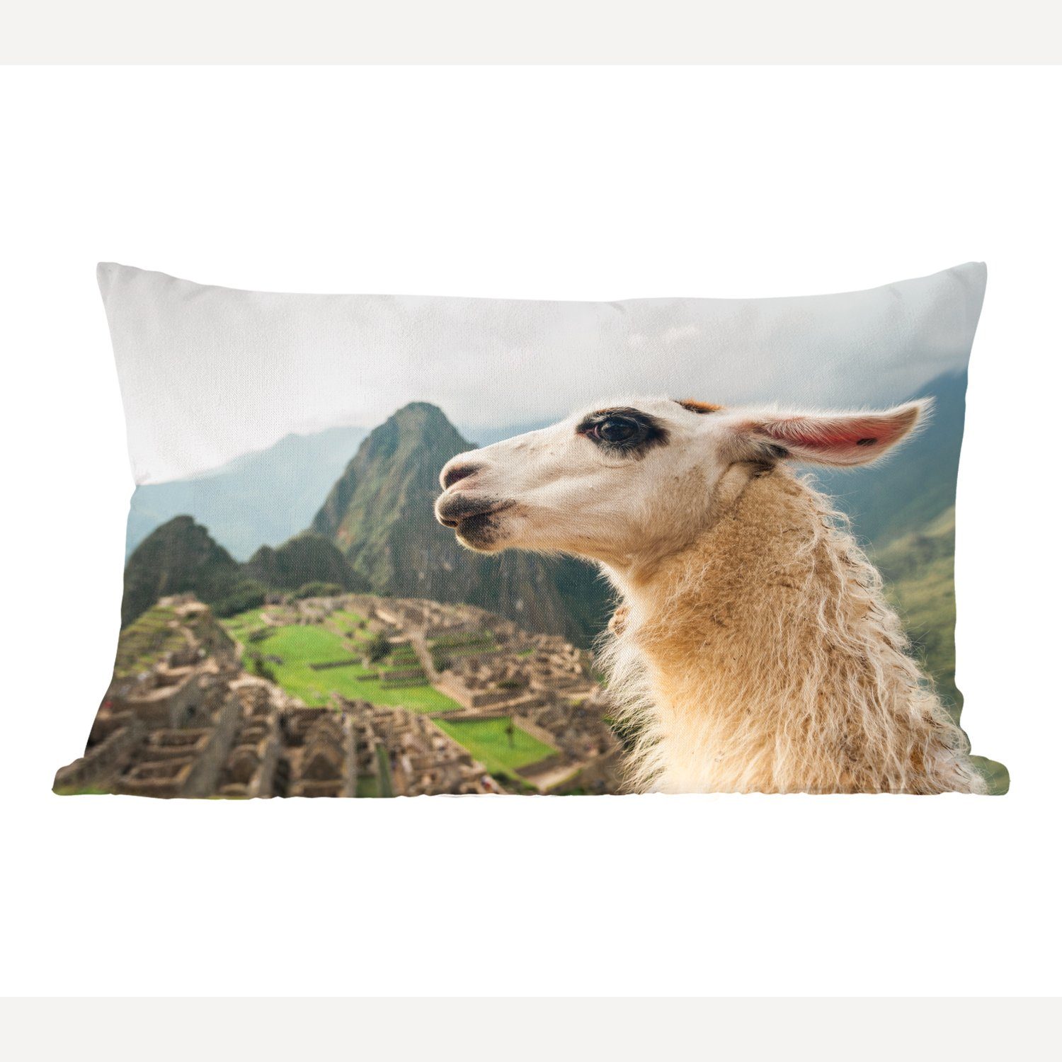 MuchoWow Dekokissen Lama - Machu Picchu - Weiß, Wohzimmer Dekoration, Zierkissen, Dekokissen mit Füllung, Schlafzimmer