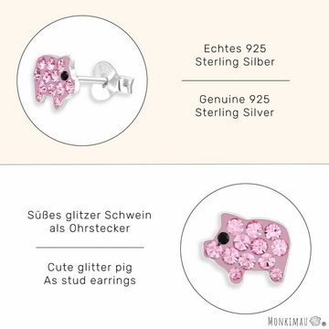 Monkimau Paar Ohrstecker Glitzer Schweinchen Ohrringe aus 925 Silber (Packung)