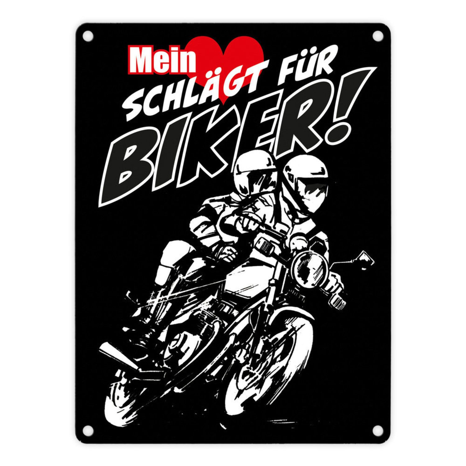 Metallschild Metallschild in 15x20 cm mit Motorrad schwarz Mein Herz schlägt für