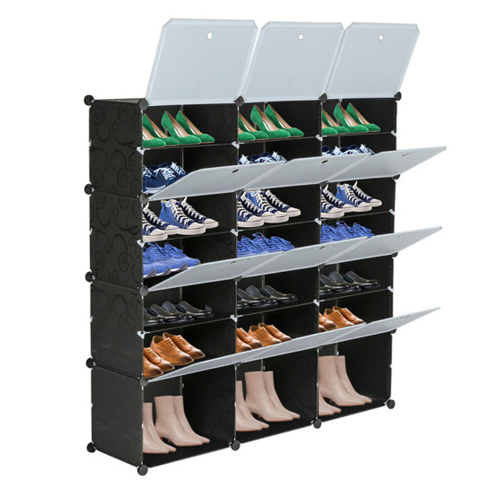 Loywe Schuhbox Schuhschrank mit 12 Fächern, Aufbewahrungsbox für Schuhe (set, Würfelregal mit Tür), für Schlafzimmer, Flur, Eingang 120 x 30 x 120 cm