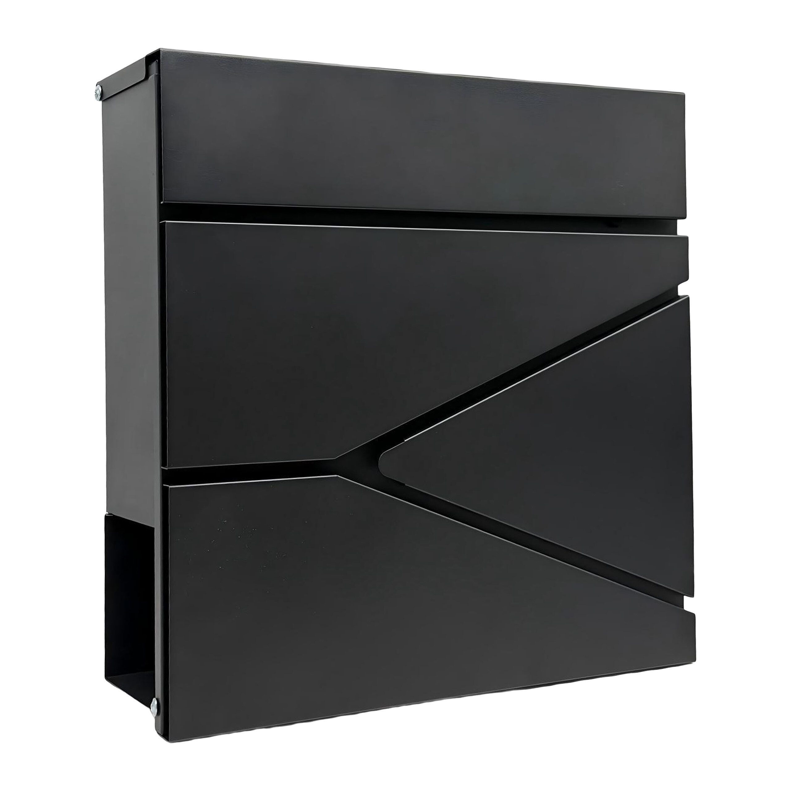 relaxdays Wandbriefkasten Briefkasten mit Zeitungsfach, schwarz