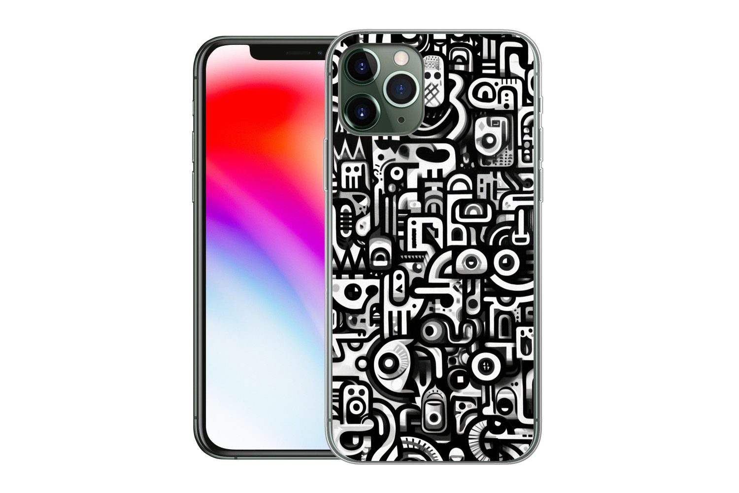 MuchoWow Handyhülle für Apple iPhone 11 Pro Symbole - Abstrakt - Grafik - Schwarz, Smartphone-Bumper, Print, Handy Schutzhülle Dünn
