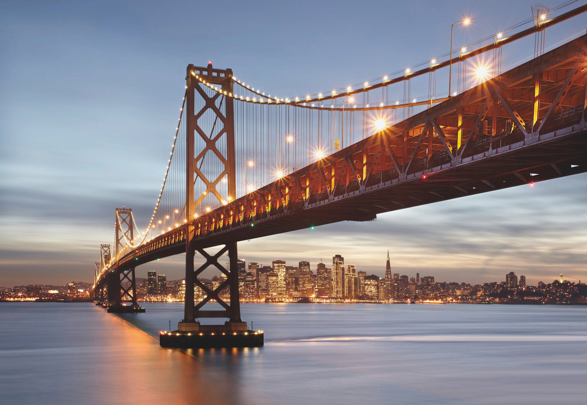 Komar Fototapete Bay Bridge, glatt, Kunst, Stadt, bedruckt, (Set), 368x254  cm (Breite x Höhe), inklusive Kleister