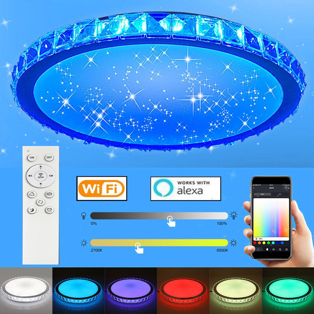 LETGOSPT Deckenleuchte 36W Kristall LED Deckenlampe, günstig online kaufen