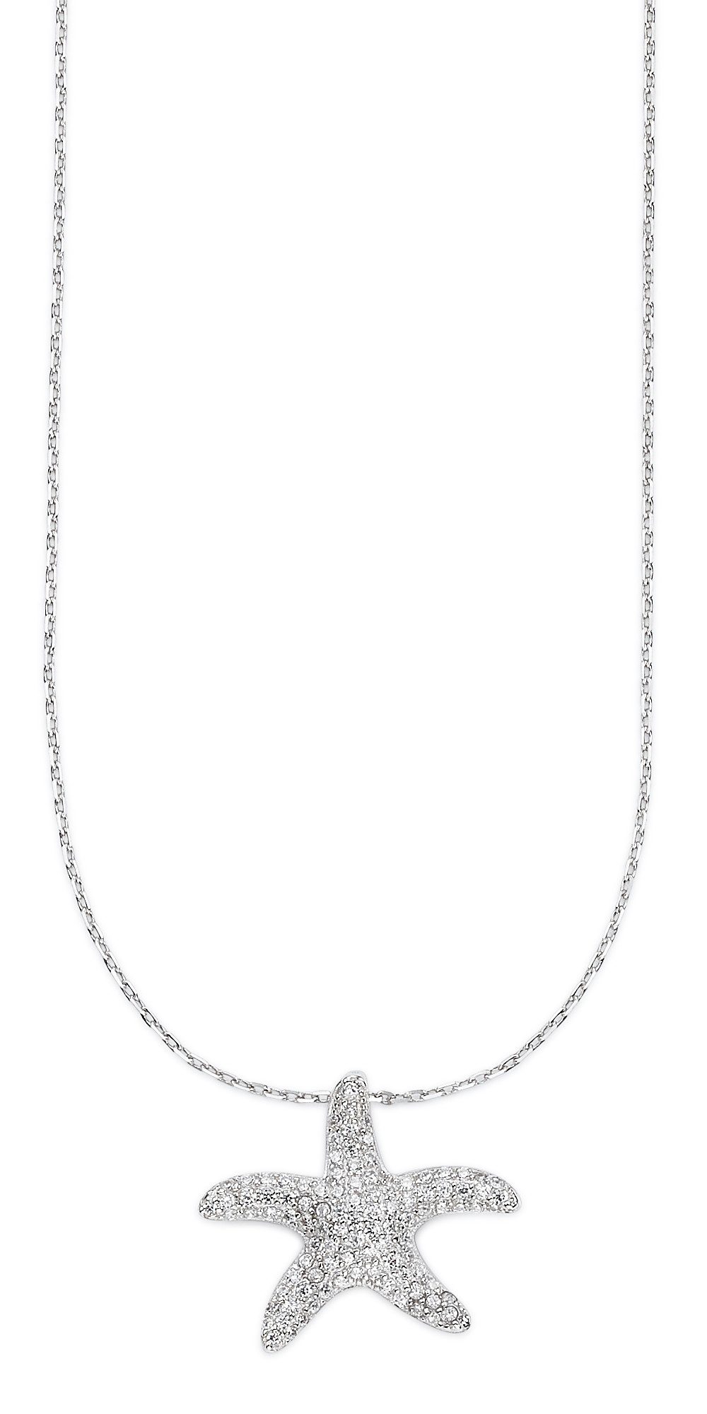 Bruno Banani Schmuck Geschenk Silberkette rhodiniert mit Anhänger Seestern, mit Zirkonia (synth)