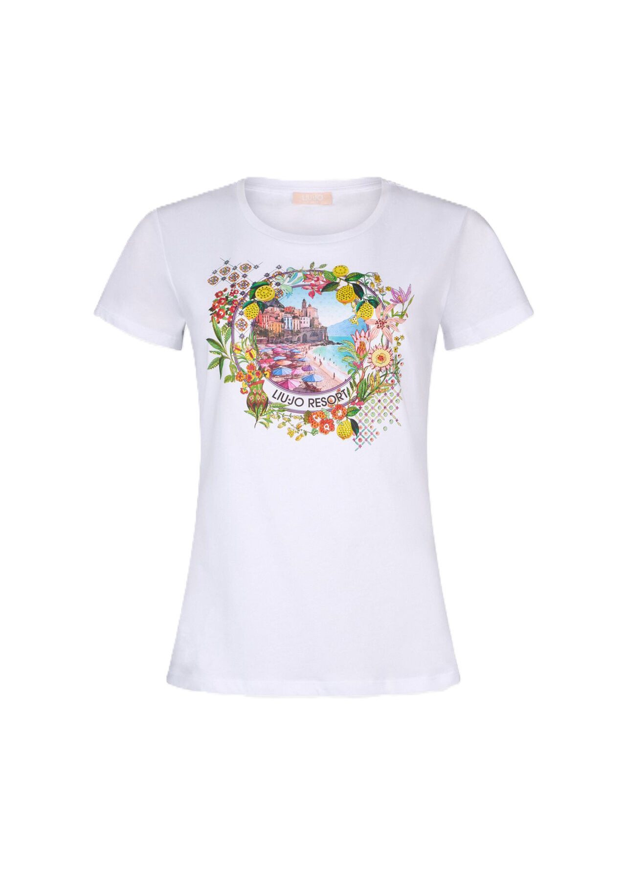 Liu Jo Kurzarmshirt - T-Shirt Damen - weißes Damenshirt - Shirt mit Print - Strass