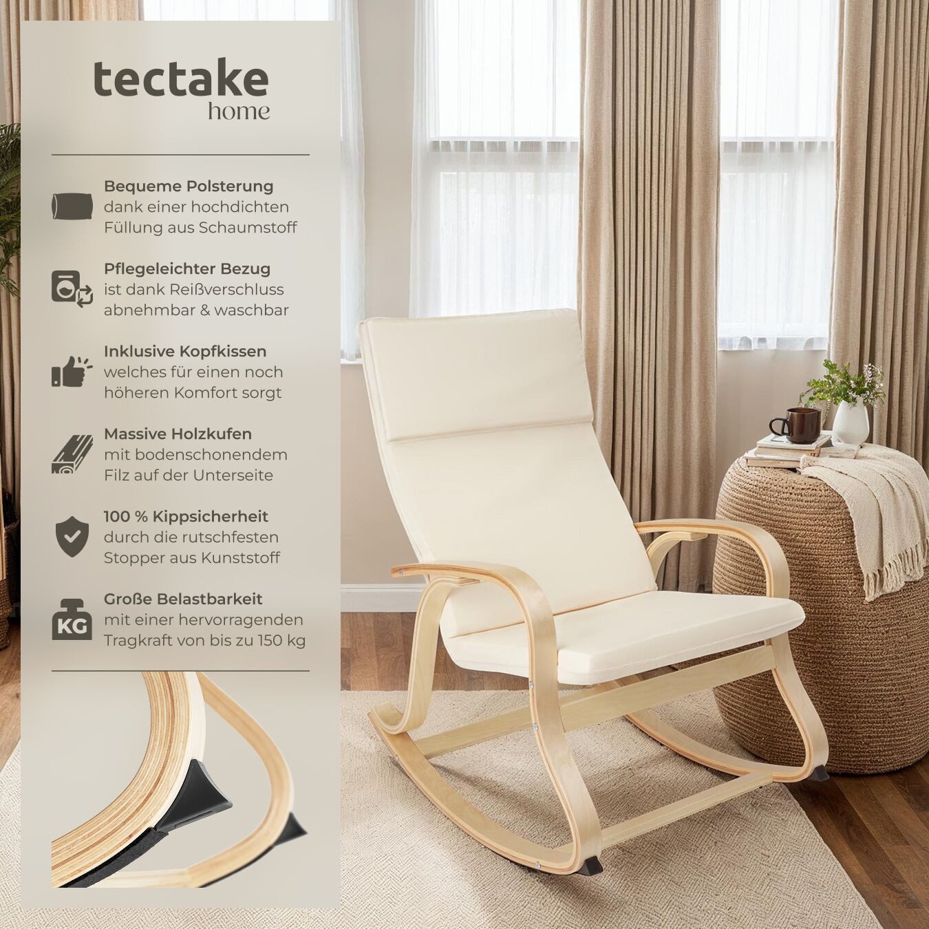 tectake Schaukelstuhl Relaxsessel Roca aus Birkenholz 150kg (Set, 1 St), Ge günstig online kaufen