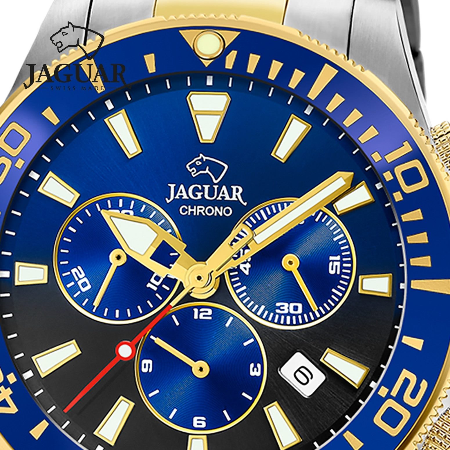 JAGUAR Quarzuhr Jaguar Herrenuhr Edelstahl silber gold, (Chronograph), Herren Armbanduhr rund, Edelstahlarmband silber, gold