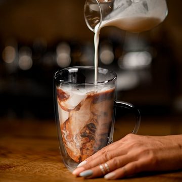 Dimono Tasse Doppelwandiges Trinkglas mit Griff 300 ml, Borosilikatglas, Wasser- Longdrink- & Cocktailgläser