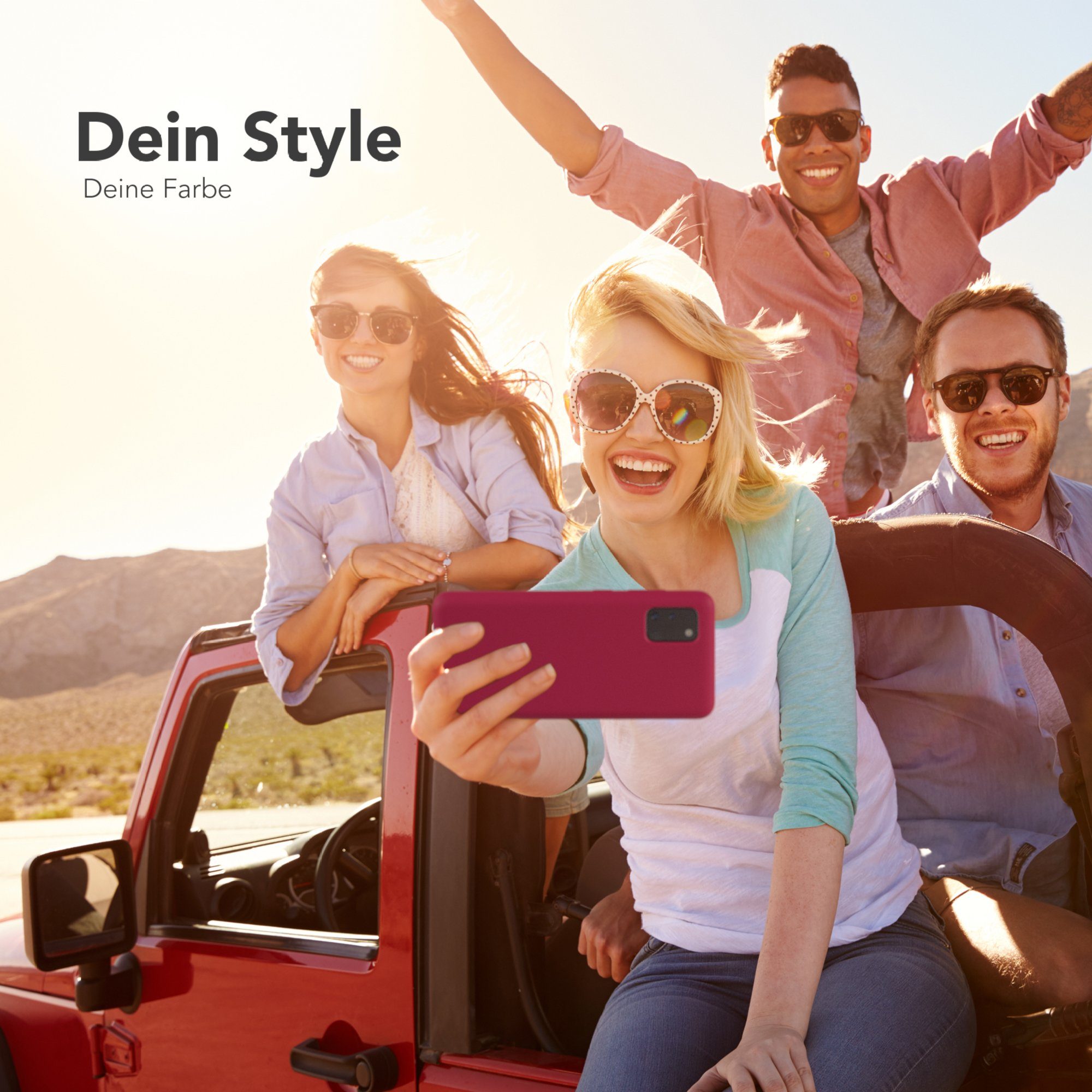 EAZY CASE Handyhülle Premium Silikon Case für Samsung Galaxy A31 6,4 Zoll, Hülle Silikon mit Displayschutz Handytasche aus Silikon Rot / Beere