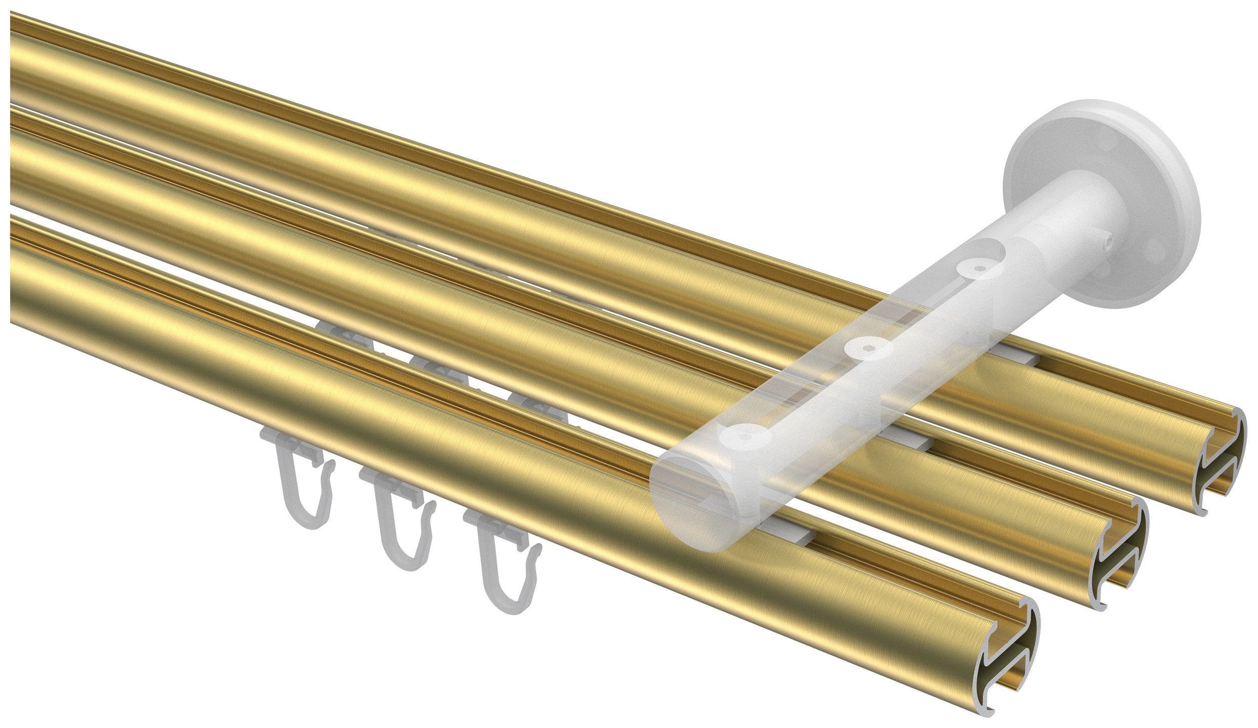 INTERDECO Innenlaufschiene Siteno Santo, Ø 20 mm, 3-läufig, Fixmaß, kürzbar, Wandmontage, Aluminium, Messing-Optik / Edelstahl-Optik / Bicolor