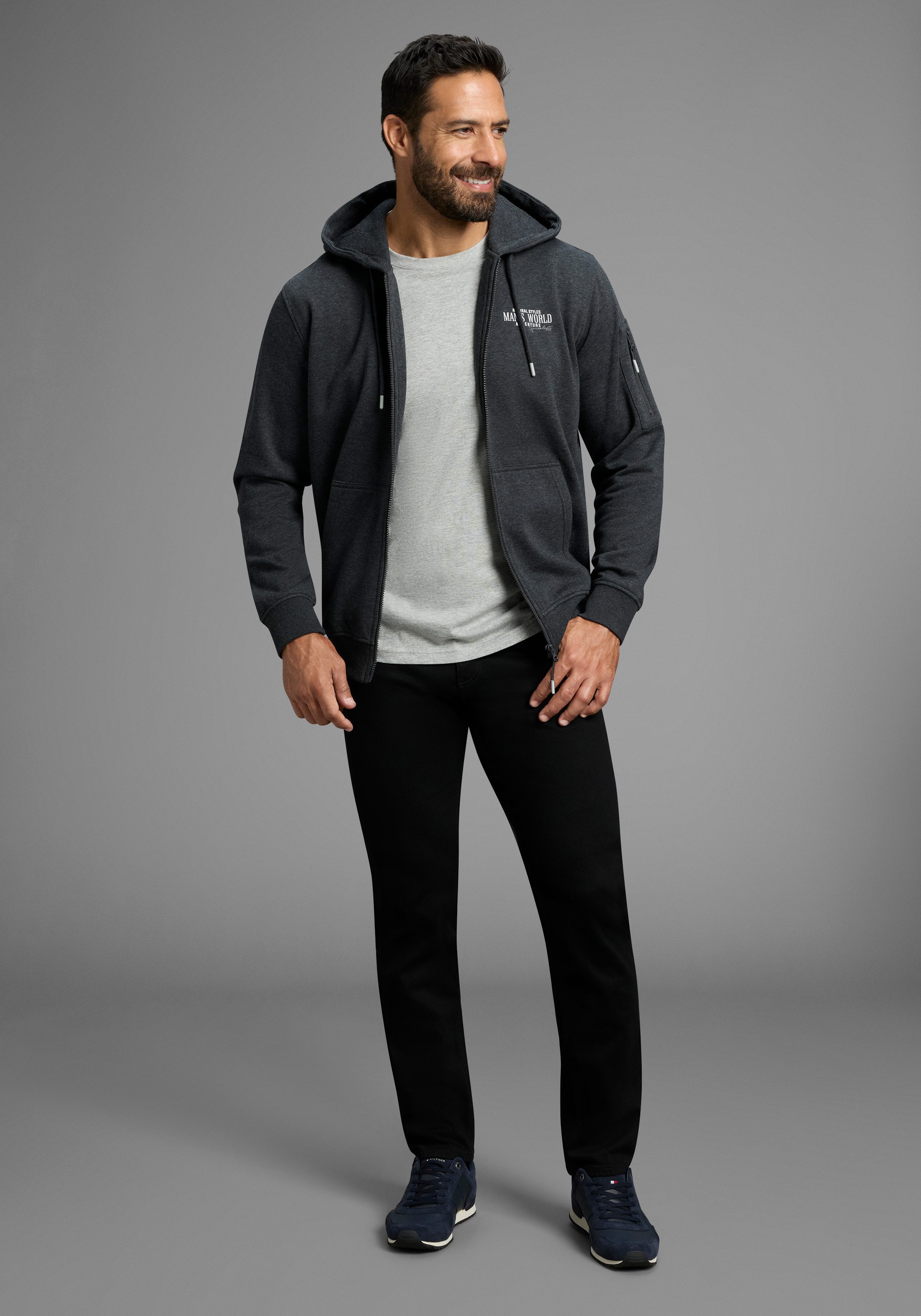 Man's World Kapuzensweatjacke Langarm, mit Print, mit Kapuze, Tasche am Ärmel – Bild 4 von 5