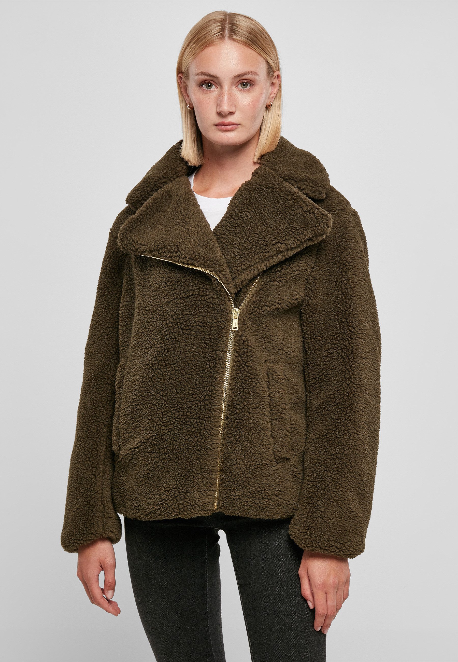 URBAN CLASSICS Winterjacke Urban Classics Damen Ladies Sherpa Biker Jacket (1-St)