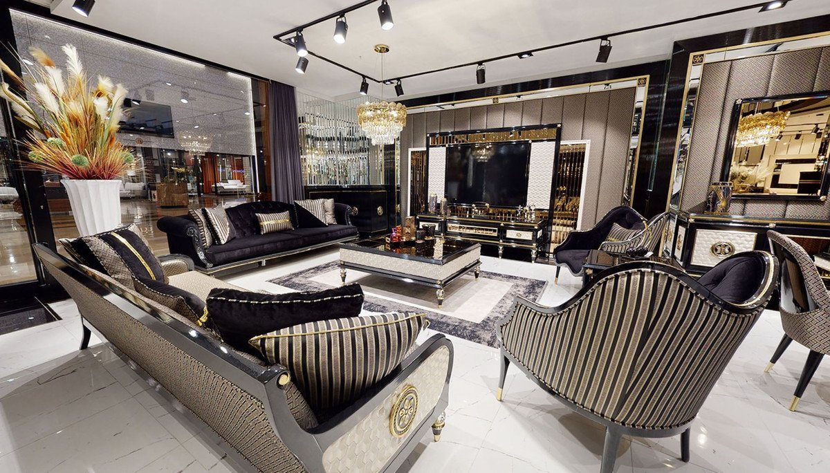 Casa Padrino Sessel Luxus Art & Deco Wohnzimmer - - Luxus Möbel Sessel / Deco Schwarz Kollektion Wohnzimmer Gold Art Hotel