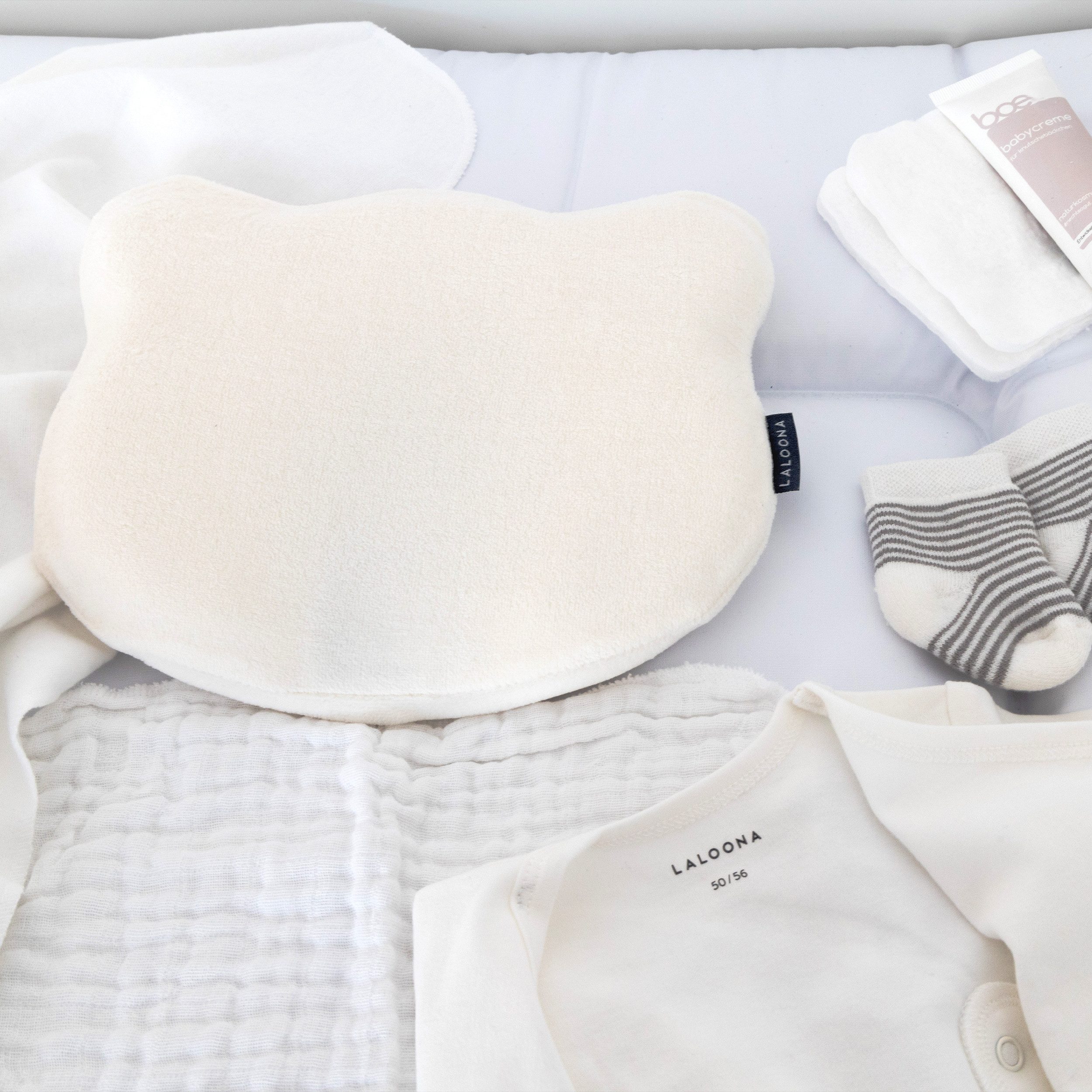 LaLoona Babykissen beige, Babykissen gegen Kopfverformung / Plattkopf Kopfkissen für Neugeborene