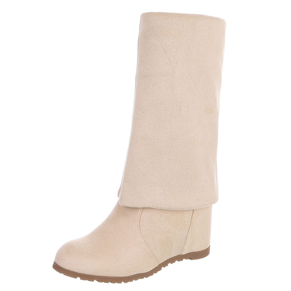 Ital-Design Elegante Chelsea-Boots für Damen mit modernen Details Overkneestiefel (90851865) Keilabsatz/Wedge Stiefel in Beige