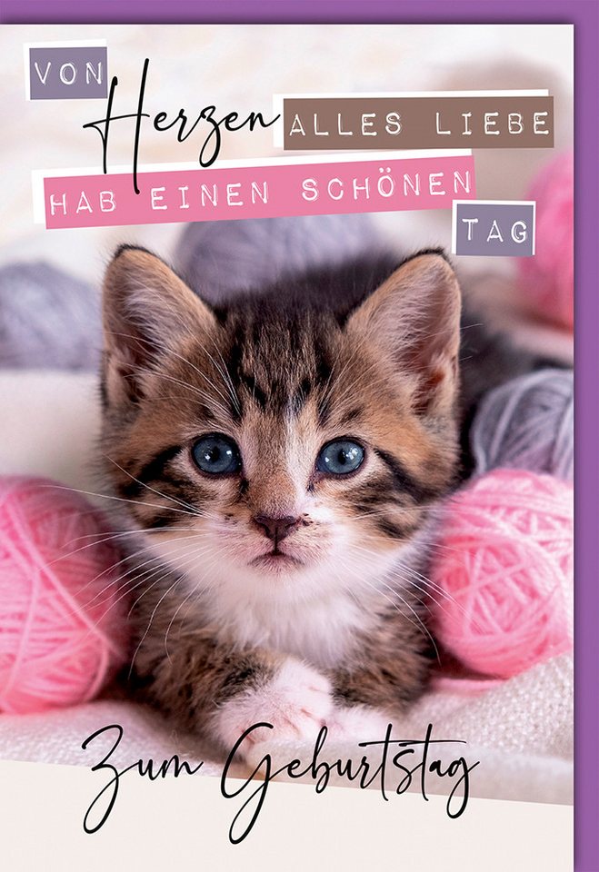 Verlag Dominique Grußkarten Geburtstag - Glückwunschkarte im Format 11,5 x 17 cm - Kätzchen, Wollk