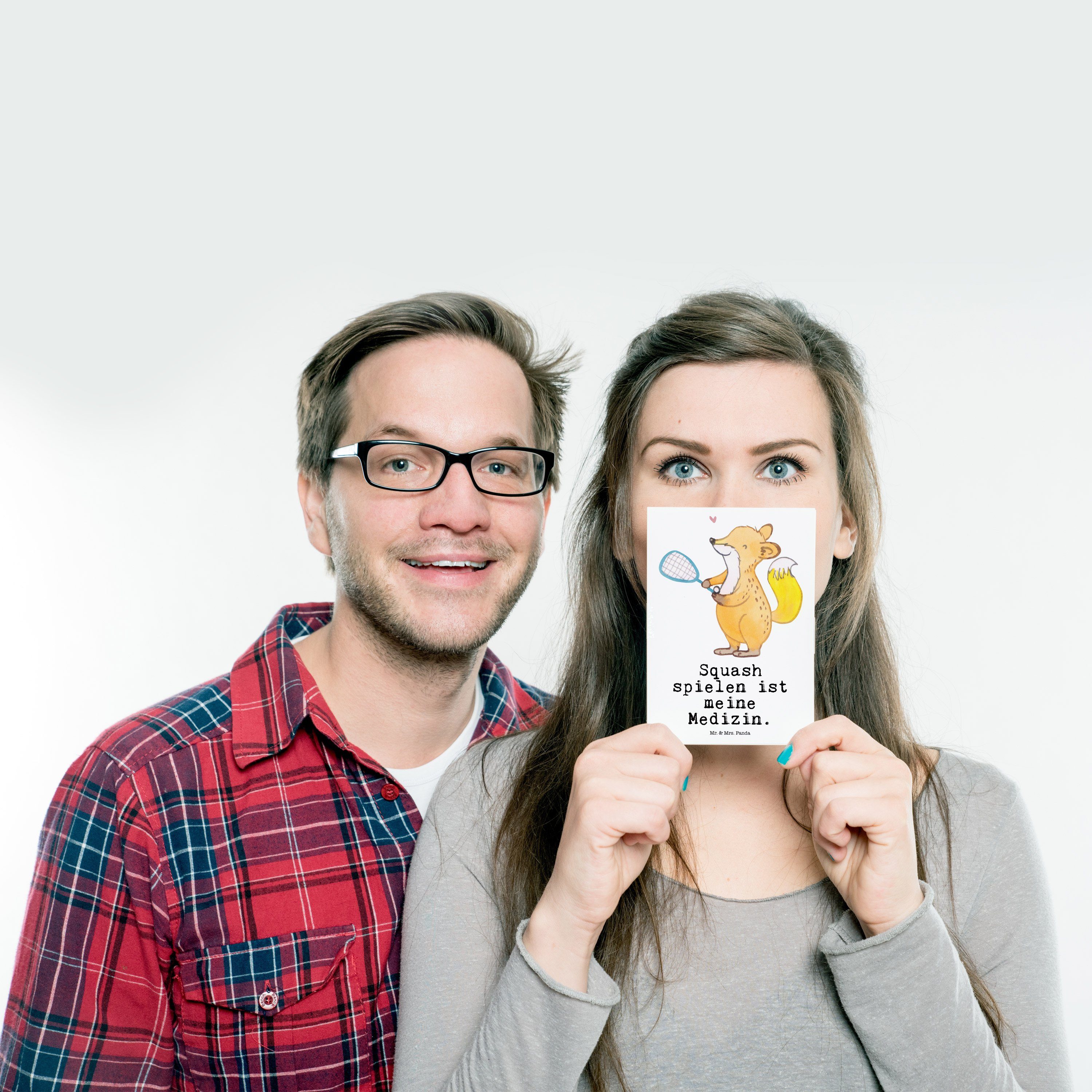 Geschenk, Mr. Panda Gewinn, - Squash Grußka Medizin Mrs. & Fuchs - Danke, Postkarte Weiß spielen