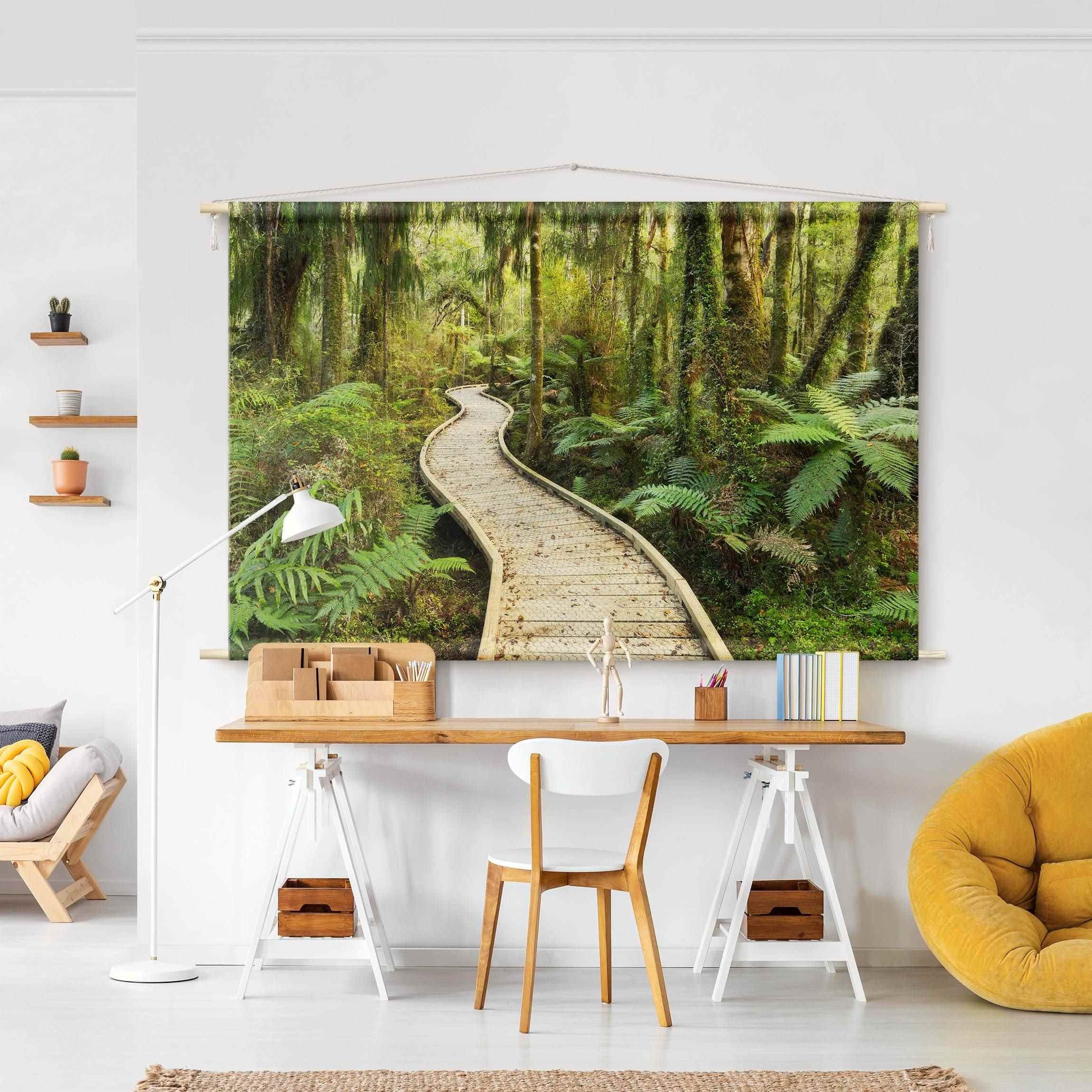 Bilderdepot24 Wandteppich modern Wald Tropisch Dschungel Natur 3D-Optik grün, rechteckig, Höhe: 2.6 mm, großes Wandbild aus Natur-Baumwolle Wandbehang Stoffbild Tuch Wollseil