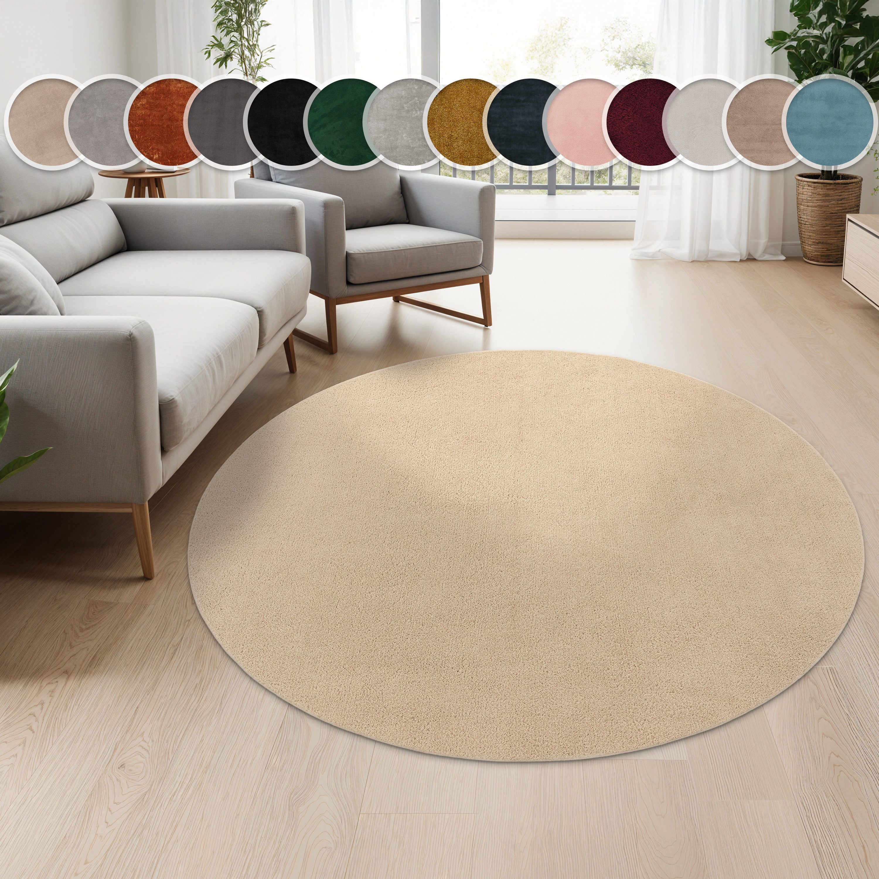 Paco Home Teppich Cadiz 630, rund, Höhe: 14 mm, Kurzflor, Uni-Farben, beson günstig online kaufen