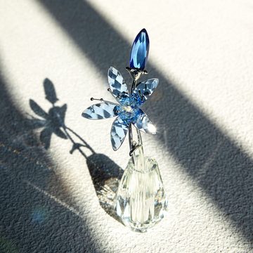 HYTIREBY Glasblume Kristall blau Lilie Figur Sammlerstück (1 St), Glas Träume Blumen-Briefbeschwerer mit Vase