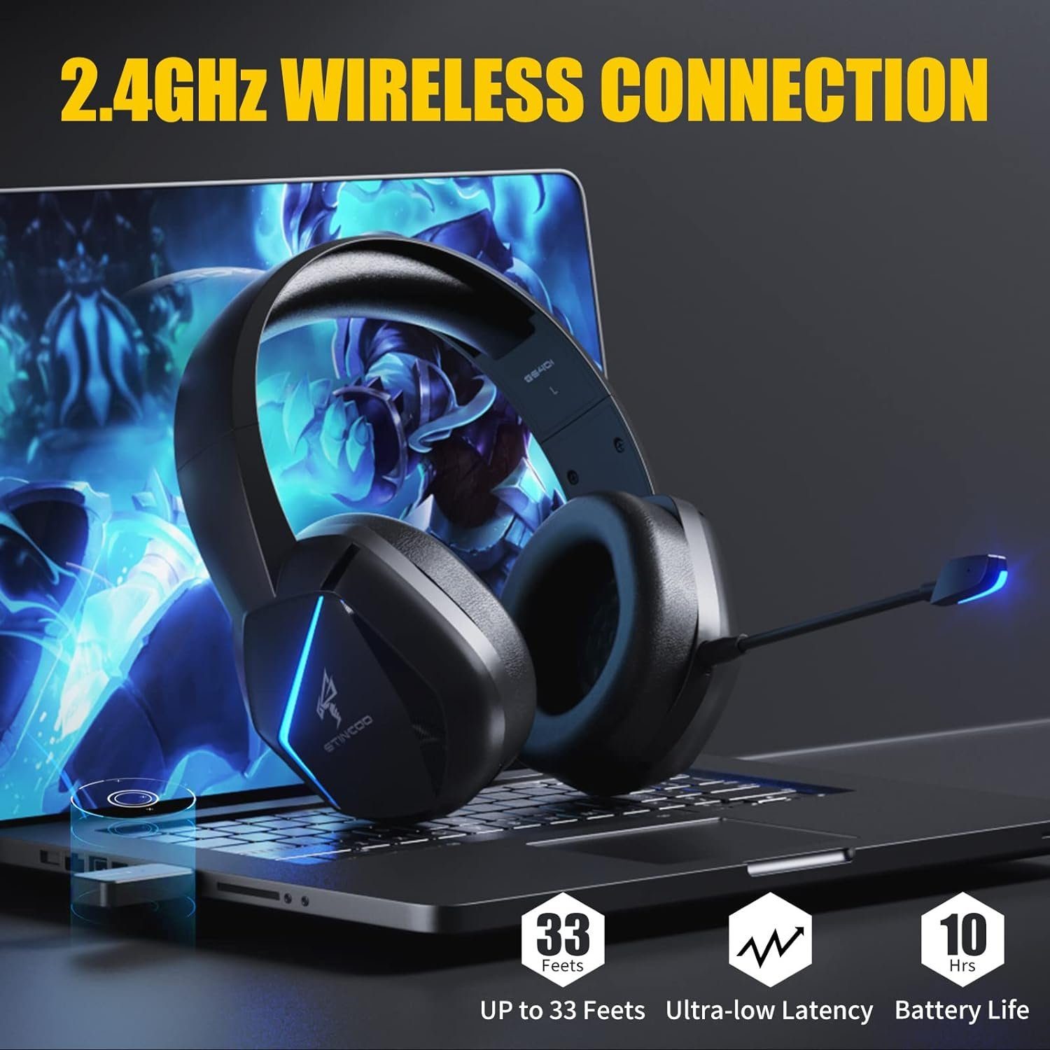 Somic GS401 Gaming-Headset 2.4G/Bluetooth PC) einsetzbar. Kabelloses mit Klangqualität für Gaming-Headset: Mikrofon PS5 PS4, (Abnehmbares & Flexibel LED-Beleuchtung. hoher , und