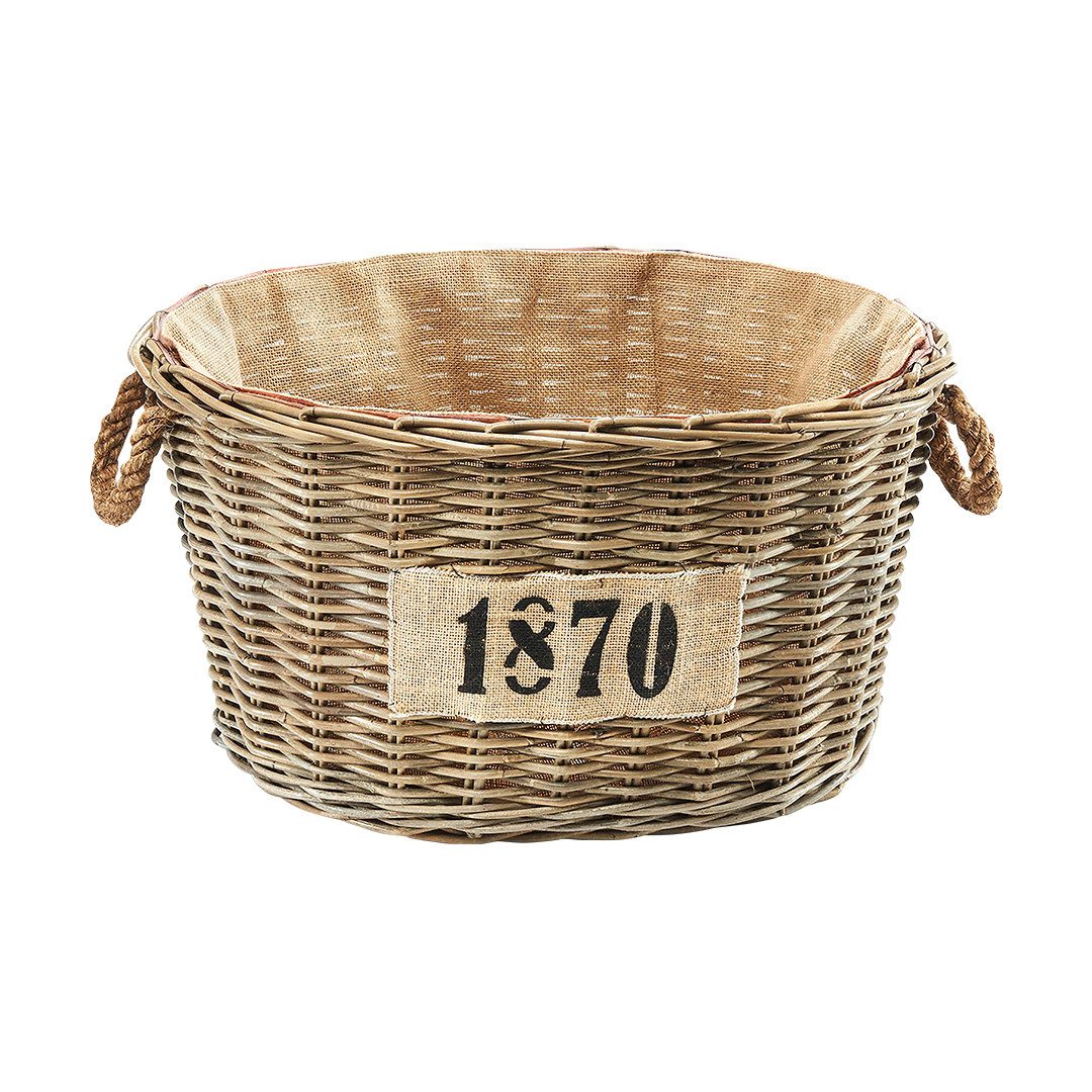 Kaminholzkorb Holzkorb für Kaminholz oval - Rattan grau - Jutestoff
