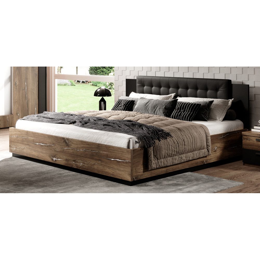 Lomadox Schlafzimmer-Set SOLMS-83, (Spar-Set), Eiche dunkel Nb. und silber kombiniert mit schwarz 166/90/205 cm