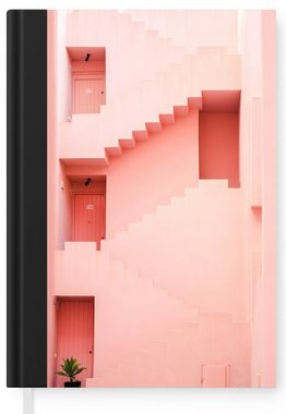 MuchoWow Notizbuch Architektur - Treppe - Rosa - Haus, Journal, Merkzettel, Tagebuch, Notizheft, A5, 98 Seiten, Haushaltsbuch
