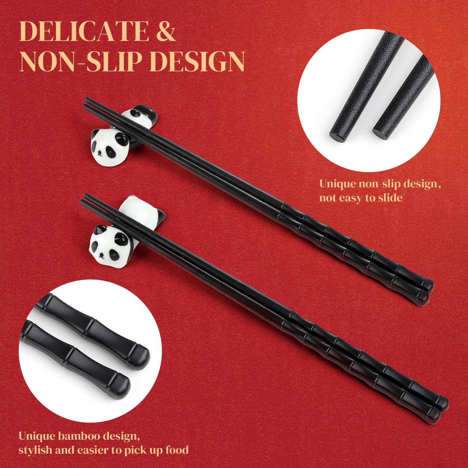 YI Essstäbchen 2 Paar Stäbchen Essstäbchen Geschenk Set mit Chinesischen Panda Halter