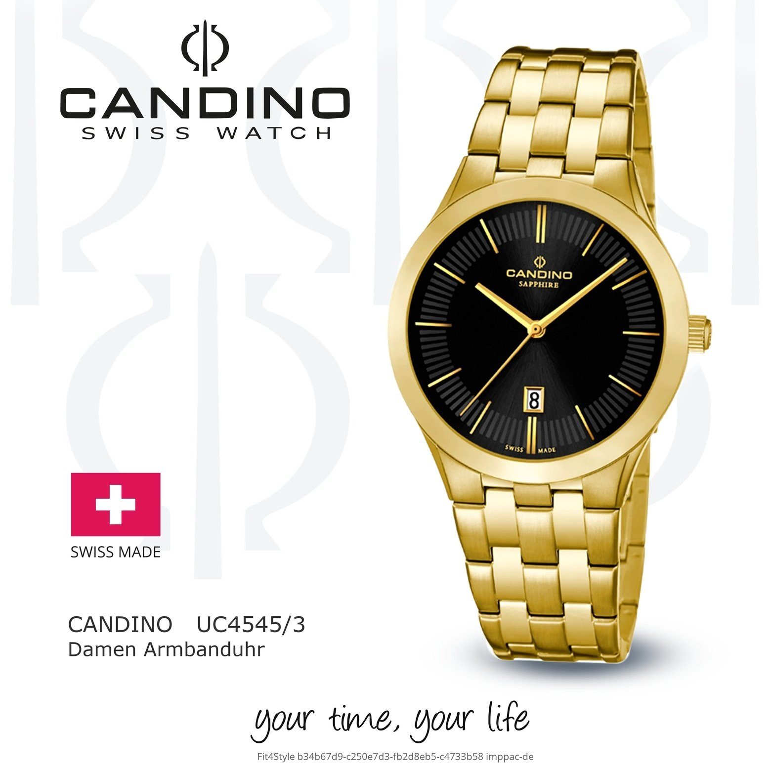 Damen Uhren Candino Quarzuhr UC4545/3 Candino Damen Quarzuhr Analog C4545/3, Damen Armbanduhr rund, Edelstahlarmband gold, Luxus