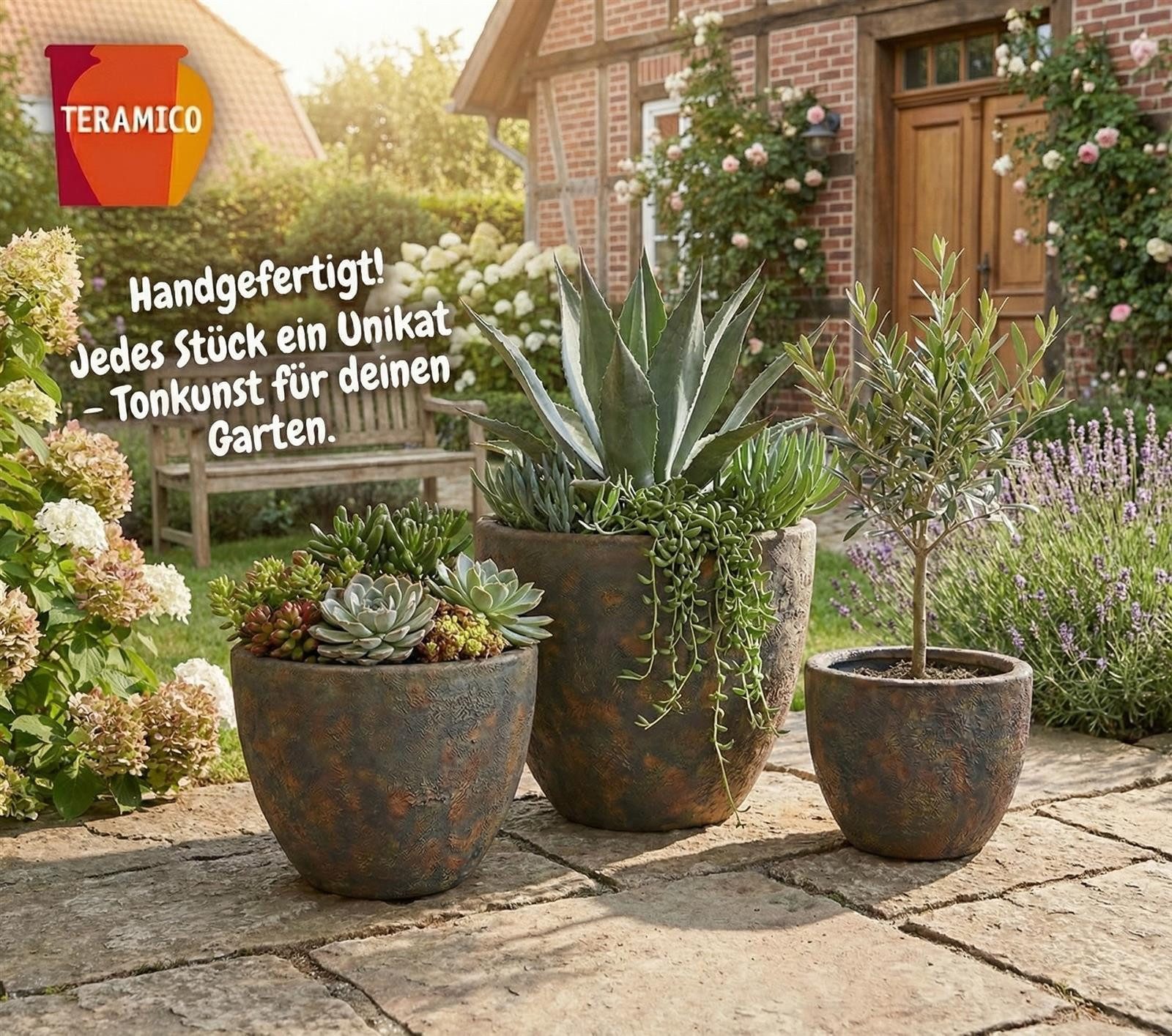 Teramico Pflanzkübel Keramik Pflanzgefäß Eggpot, Lava Braun, Ø 21 cm, Steinzeug geschliffen, 100% Frostfest – Bild 2 von 5