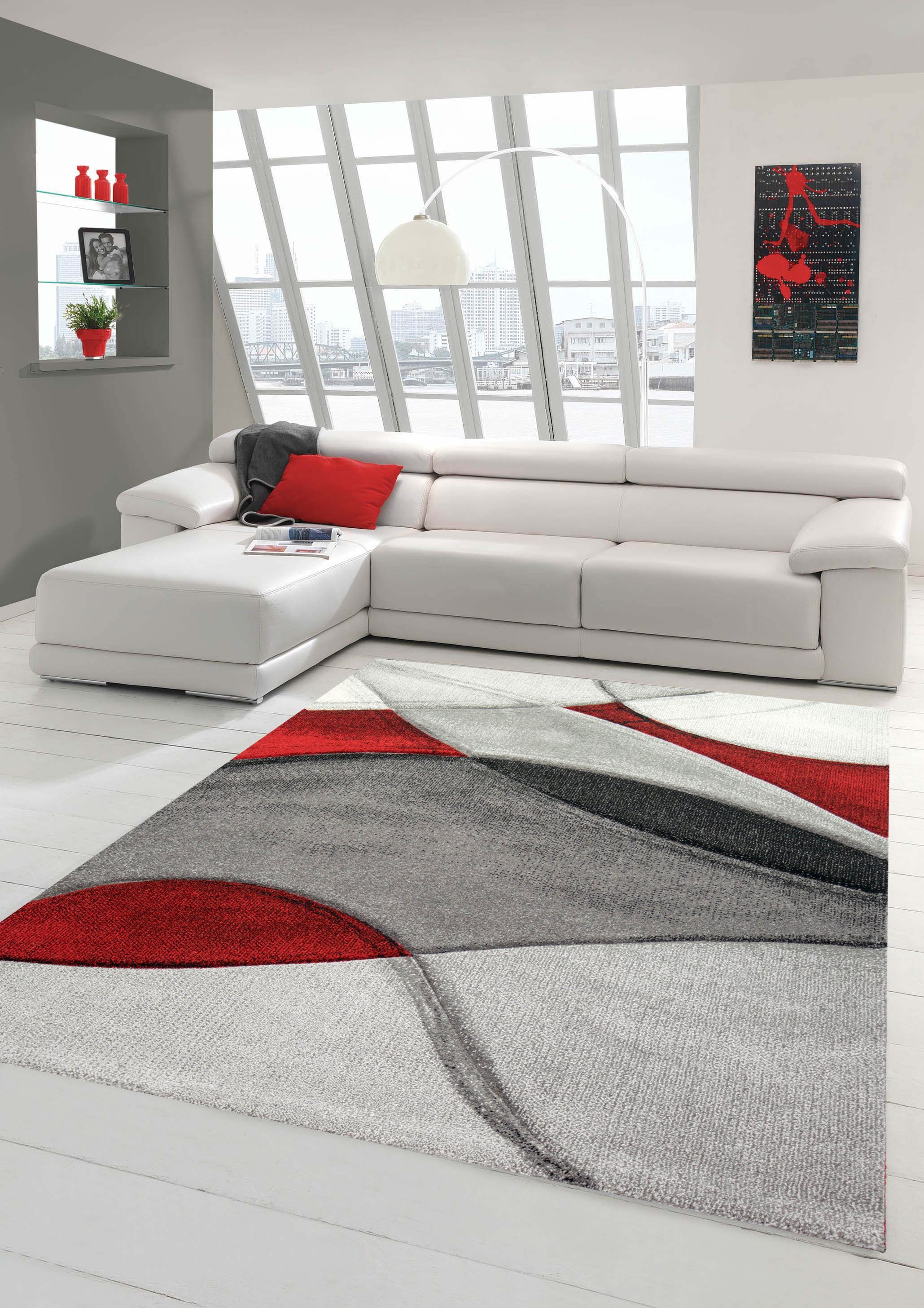 Teppich Teppich modern Teppich Wohnzimmer abstrakt in rot grau schwarz,  Teppich-Traum, rechteckig, Höhe: 13 mm