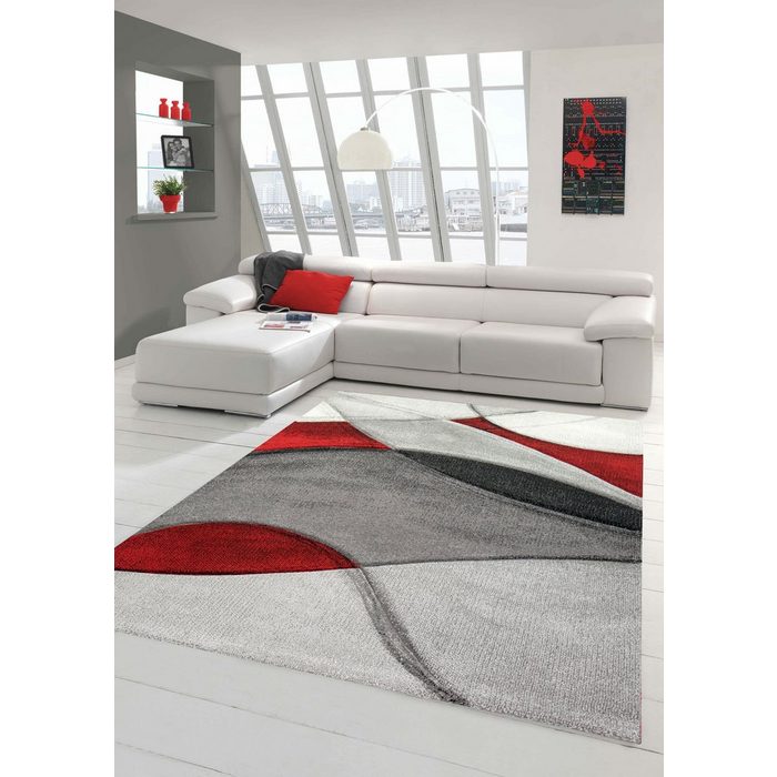 Teppich Teppich modern Teppich Wohnzimmer abstrakt in rot grau schwarz Teppich-Traum rechteckig Höhe: 13 mm