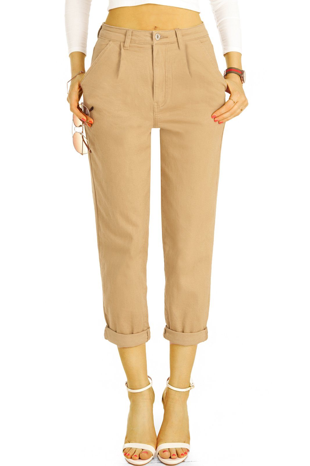 be styled Mom-Jeans Medium waist Mom Jeans High Waist Hose - Damen - j24g-4 5-Pocket-Style, mit Stretch-Anteil beige