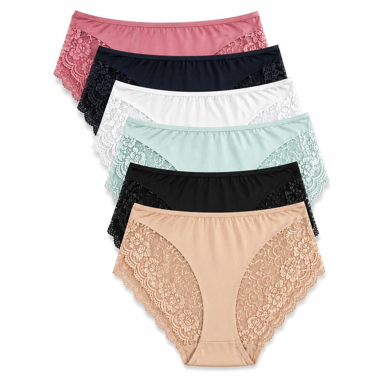 EloModa Taillenslip Damen Slips 6er Pack mit Spitze, elastisch & bequem, 95% Polyamid (6-St) 6er Pack Spitzenslips, hoher Bund, weich & elastisch