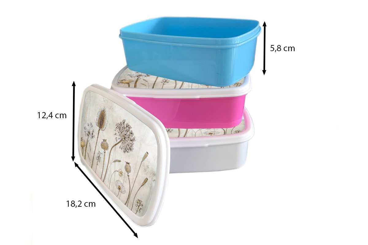 Aquarell Stilleben - Brotbox Jungs Vintage, - - - (2-tlg), Lunchbox Braun Brotdose, Kinder Erwachsene, und für Blumen MuchoWow Mädchen und weiß Kunststoff, für