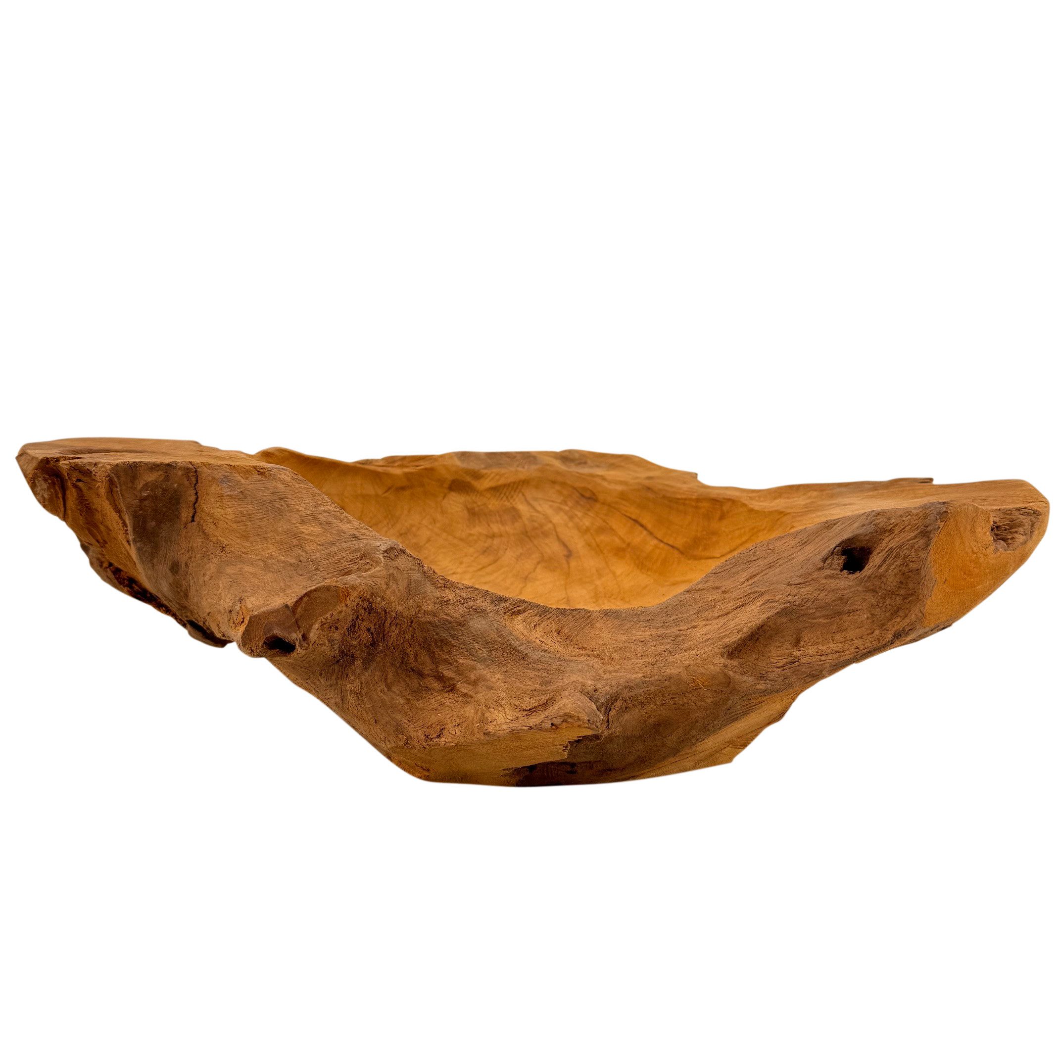 Online-Fuchs Dekoschale XL aus Teakholz, Obstschale - Dekoration für Wohnzimmer & Küche (jede Schale ein Unikat, 40 bis 45 cm groß), massives Teakholz, rustikal – Bild 4 von 5