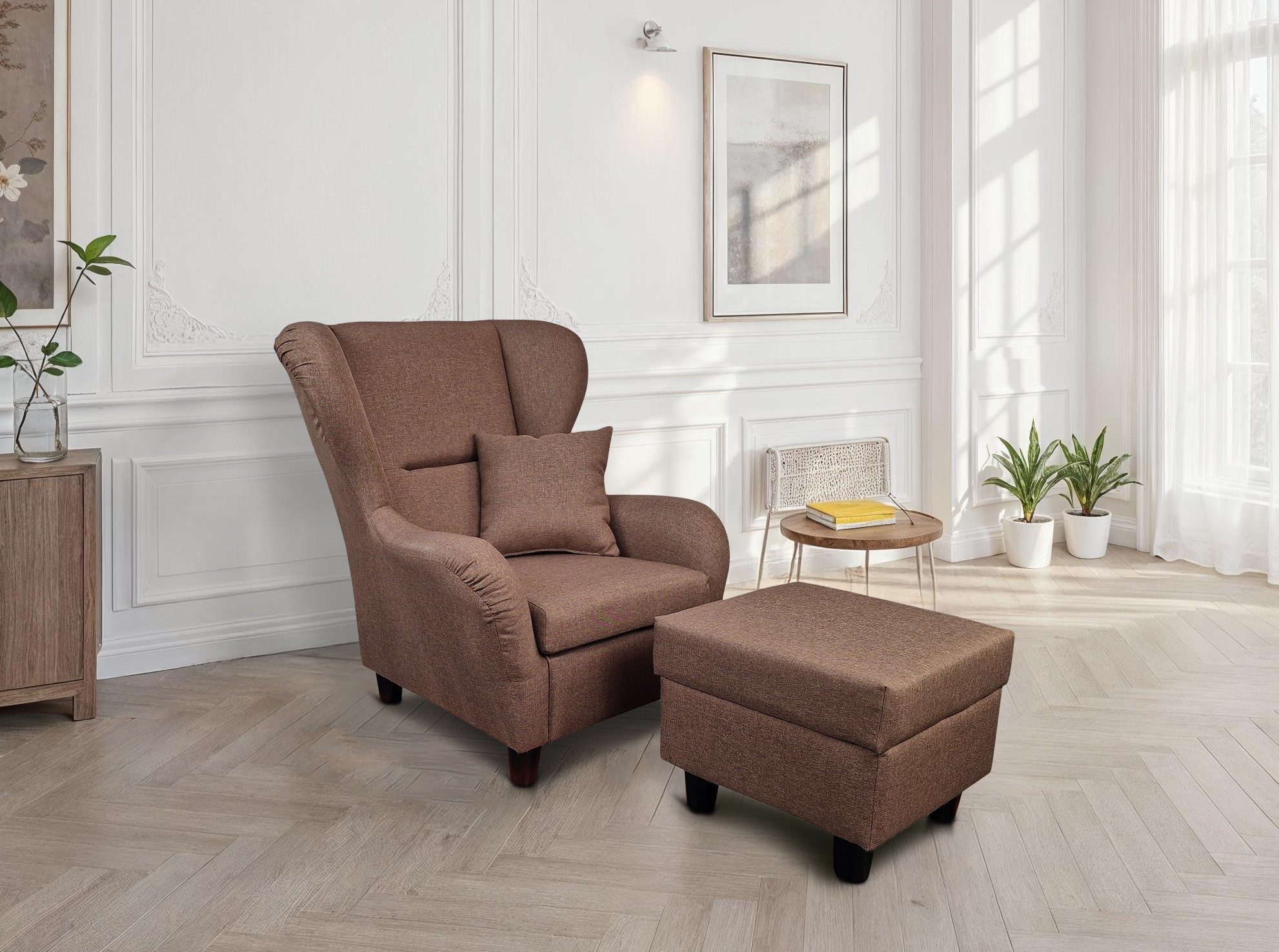 luma-home Ohrensessel 18003 (mit Hocker und Zierkissen, Wellenunterfederung günstig online kaufen