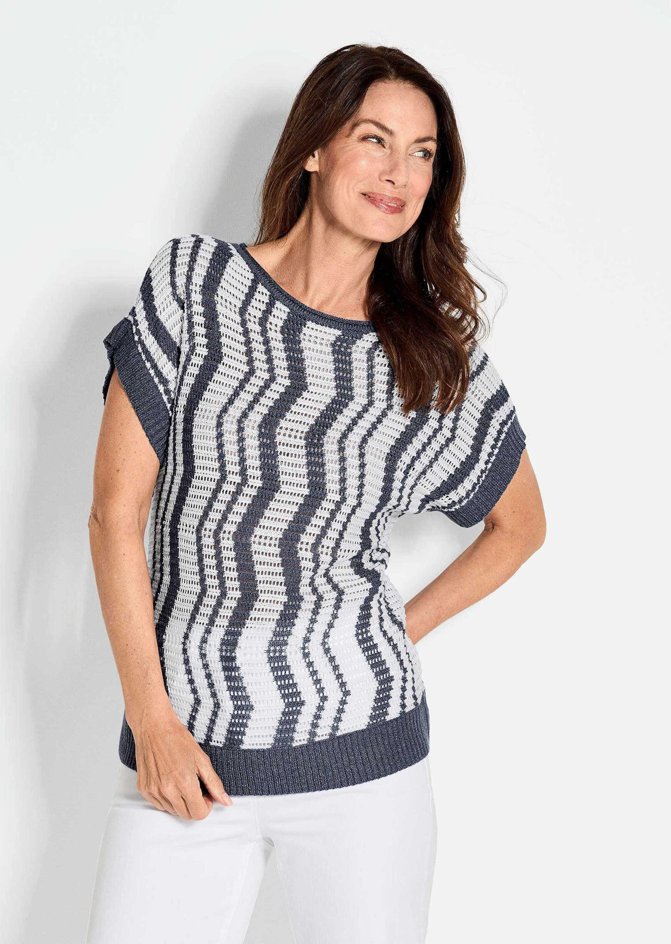 Strickpullover Halbarmpullover mit Lochstruktur