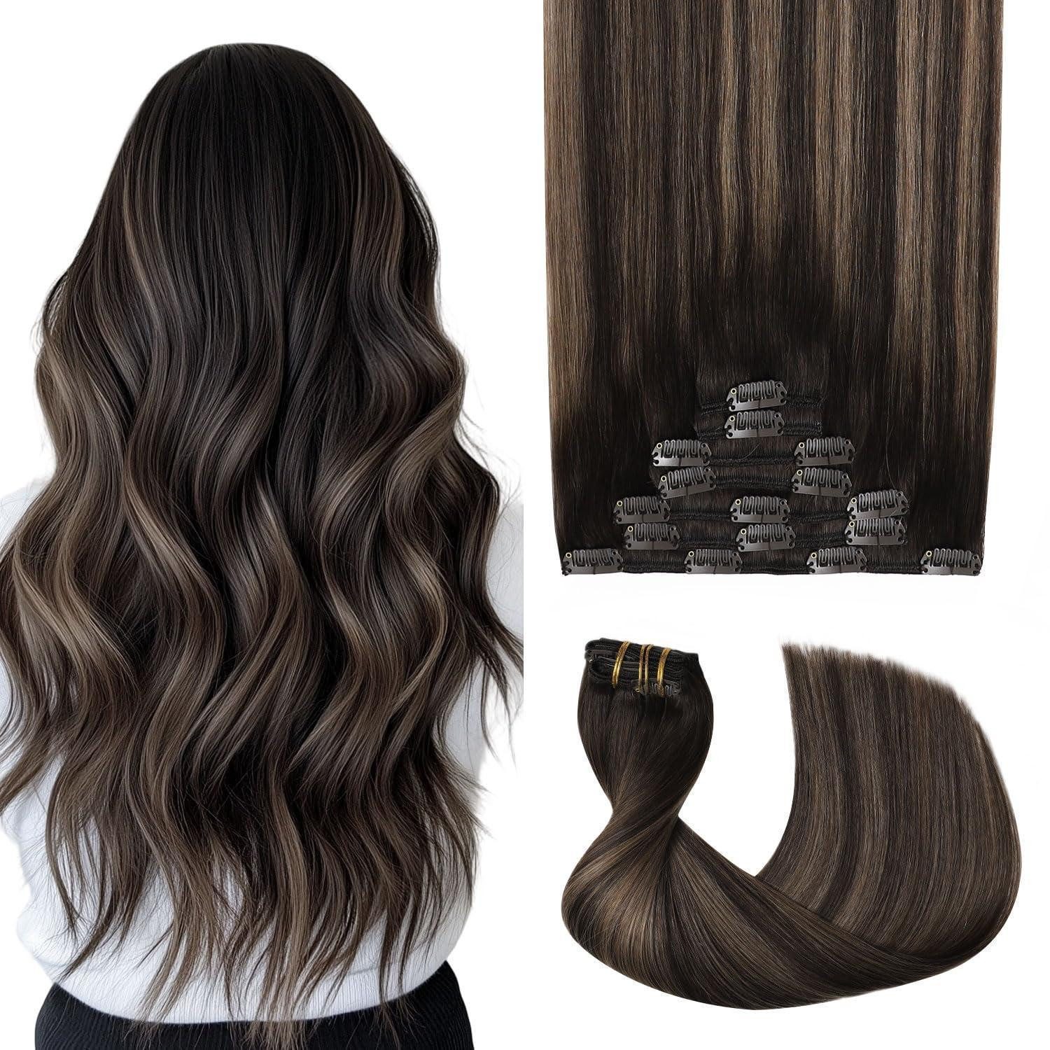 LuxusKollektion Echthaar-Extension Clip In Extensions 45cm #2 6 2 Dunkelstes Braun mit Mittelbraun