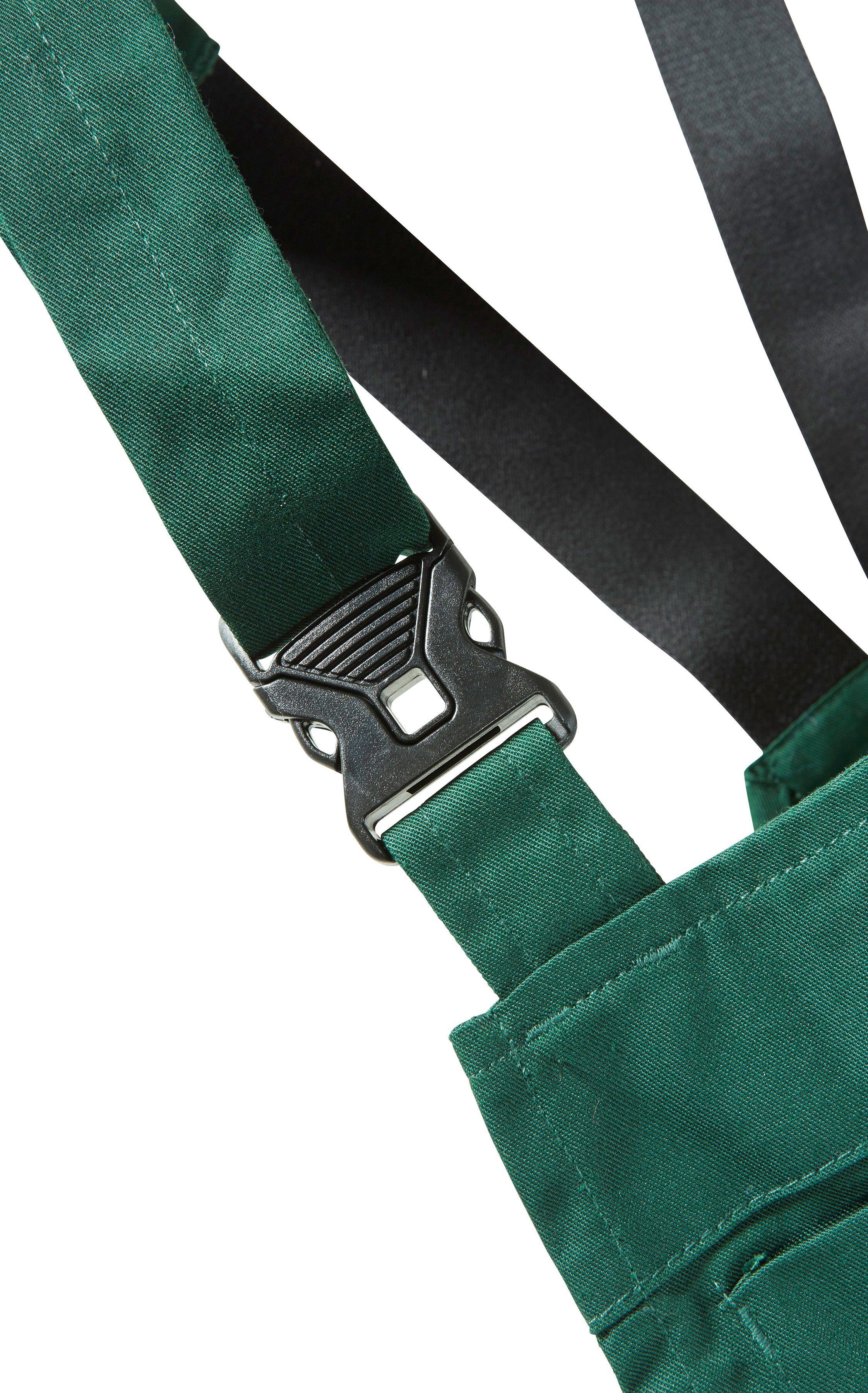 safety& more Latzhose Pull grün-schwarz Reflexeinsätzen mit