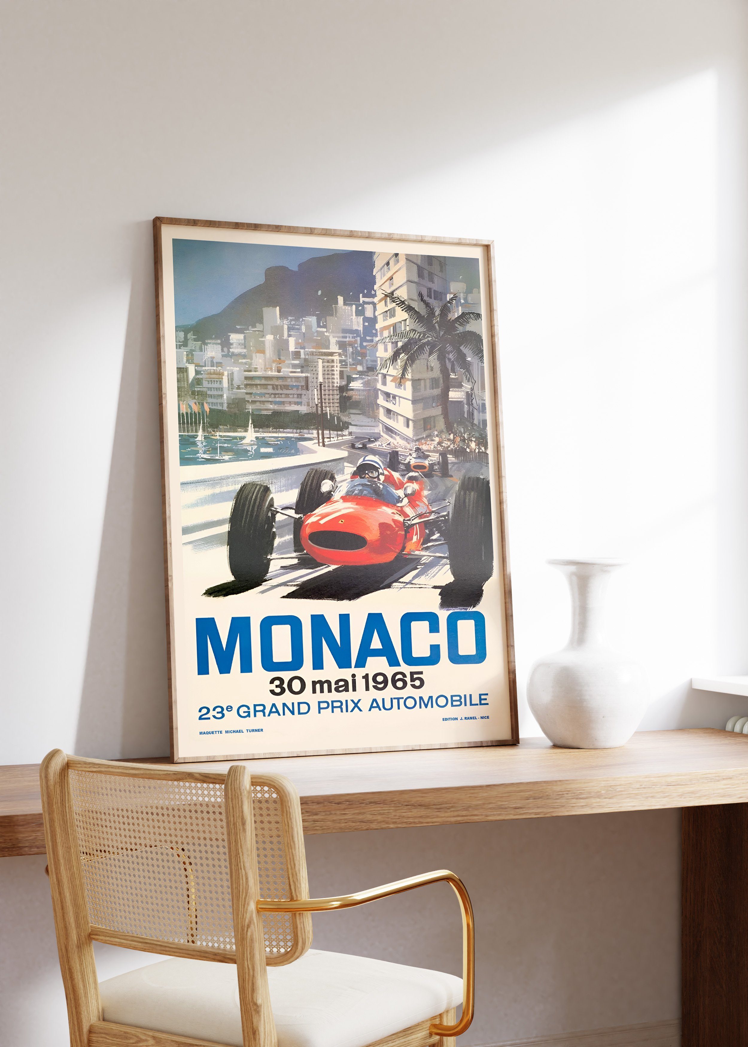 JUSTGOODMOOD Poster Premium ® Monaco Poster · Rahmen Rennwagen ohne Retro