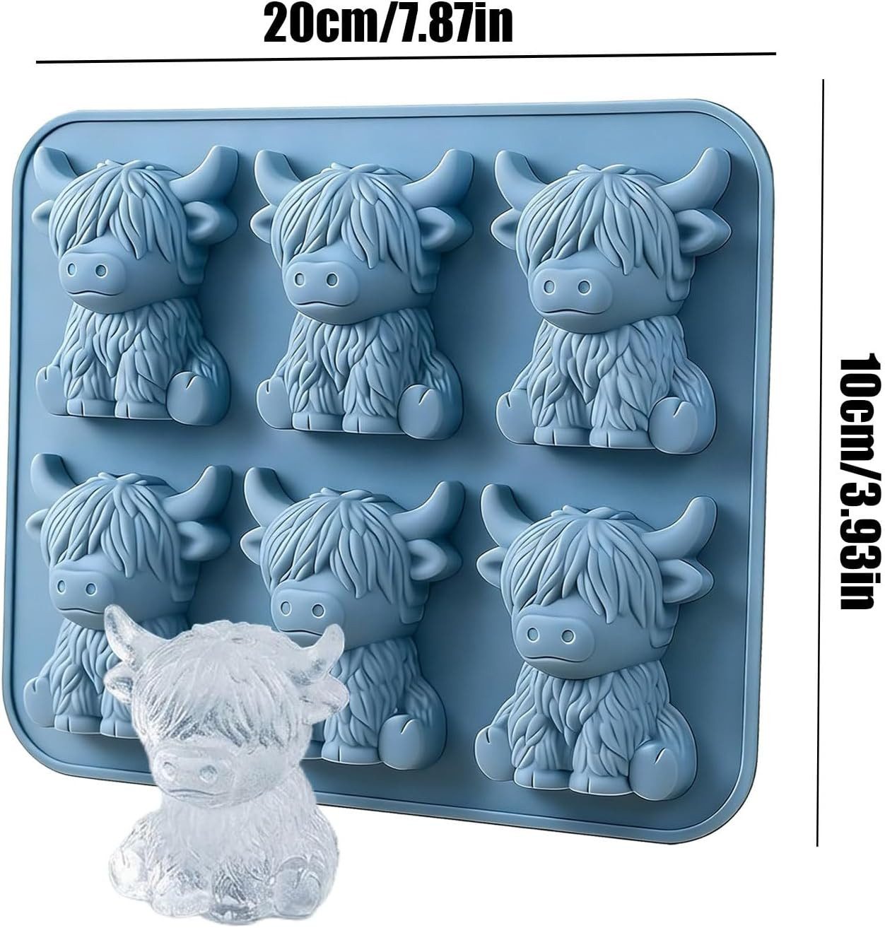 Agger Eiswürfelform Niedliche Mini 3D Hochlandrind Eiswürfelform,lustige Silikonformen, Wiederverwendbare Eiswürfelforms für Schokolade, Bonbons und Seife