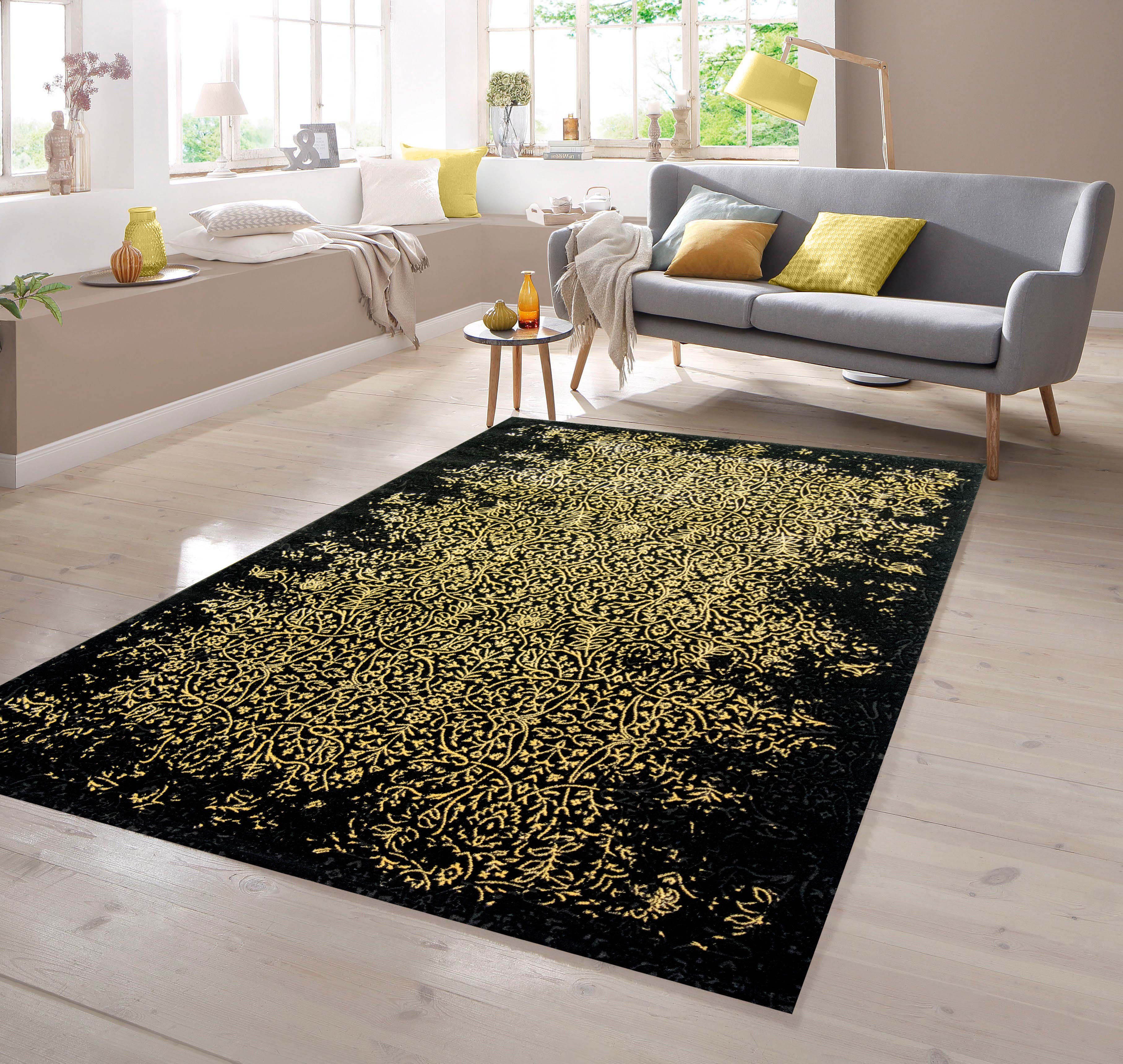 TeppichHome24 Teppich Designerteppich Ornamente in schwarz gold, rechteckig