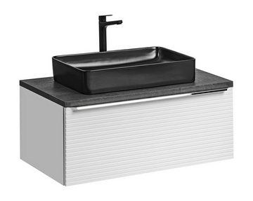 einfachgutemoebel Waschtisch-Set Badezimmer Set 4-tlg Whitskand 90cm, Aufsatzbecken, weiß-graueiche