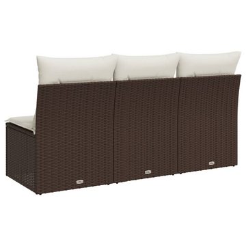 vidaXL Loungesofa Gartensofa mit Kissen 3-Sitzer Braun Poly Rattan