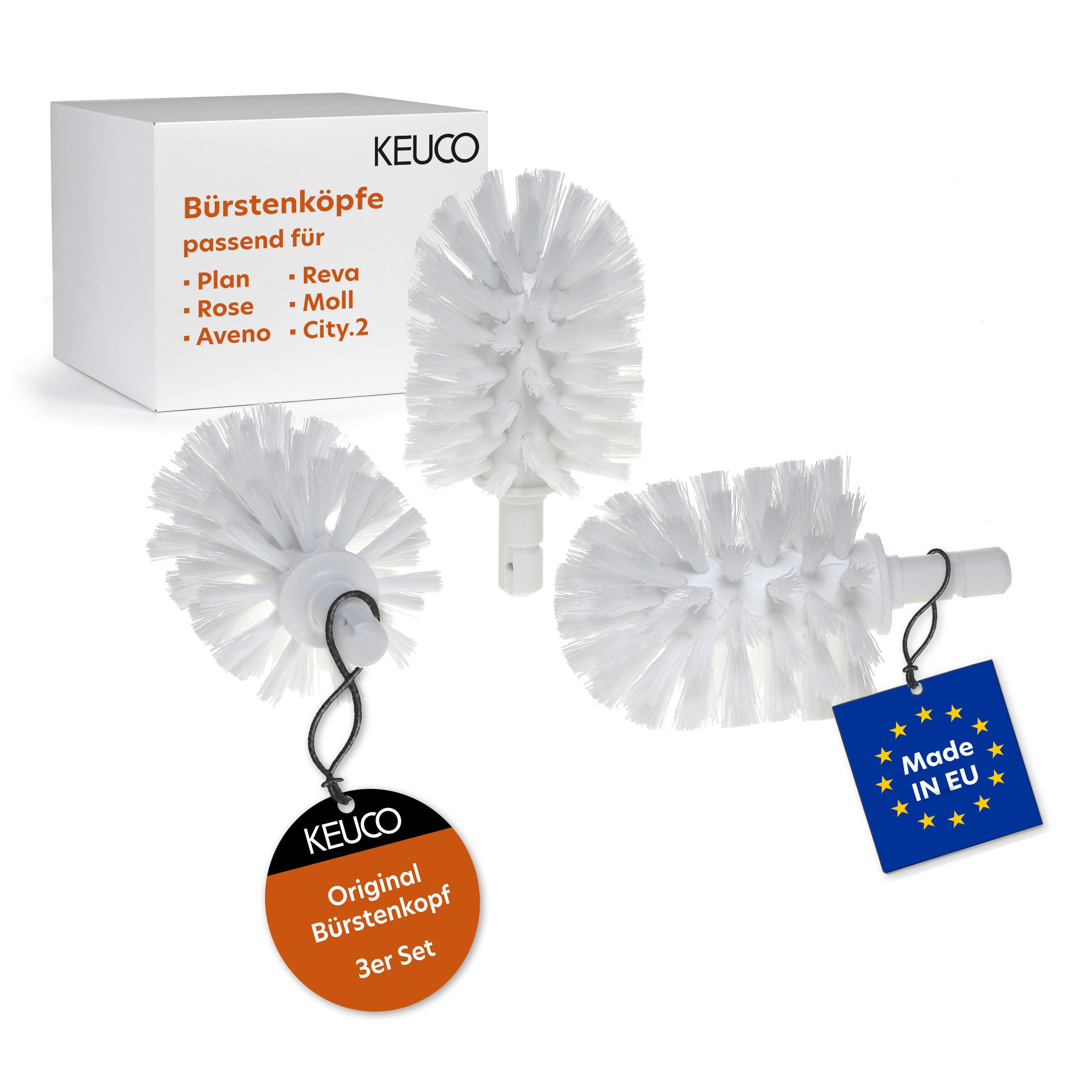 Keuco WC-Reinigungsbürste Ersatzbürstenkopf 3er Set, (3er Set, Ersatzbürstenköpfe, 3er-Set lose), weiß, für Plan, Rose, Aveno, Reva, Moll, City.2, Ø 6,9 cm